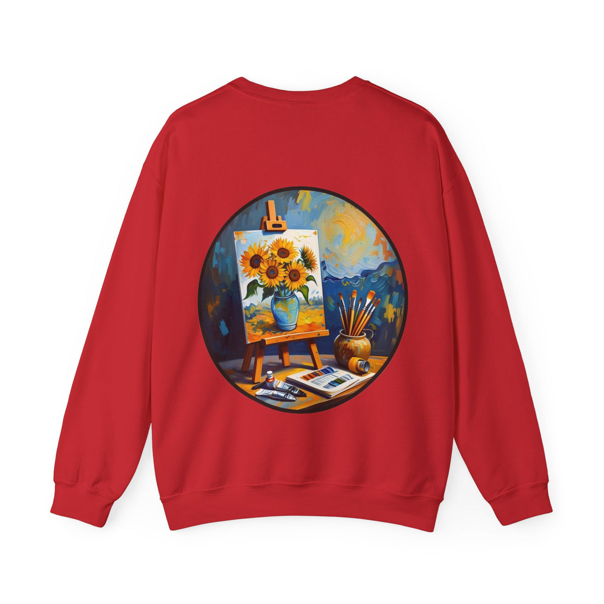 ORVIAN — Van Gogh Starry Night Sunflower & Artist Easel Crewneck, Art-Inspired Sweatshirt