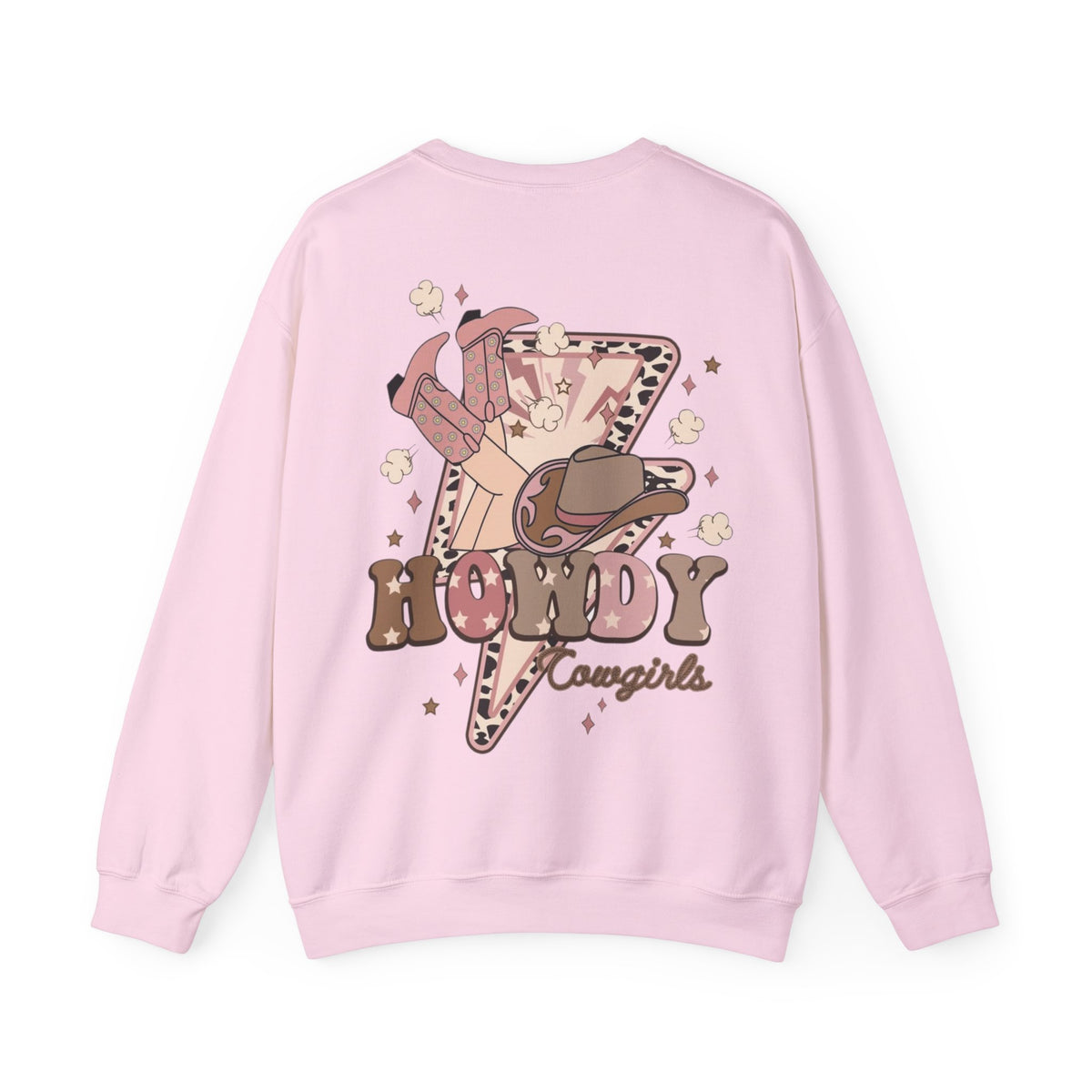 ORVIAN — Howdy Cowgirls Western Crewneck, Leopard Lightning Bolt & Cowgirl Boots Unisex Heavy Blend