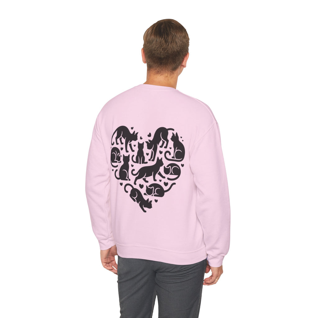 ORVIAN — LOVE Cat Silhouette & Heart-Shaped Cats Crewneck, Cat Lover Unisex Heavy Blend