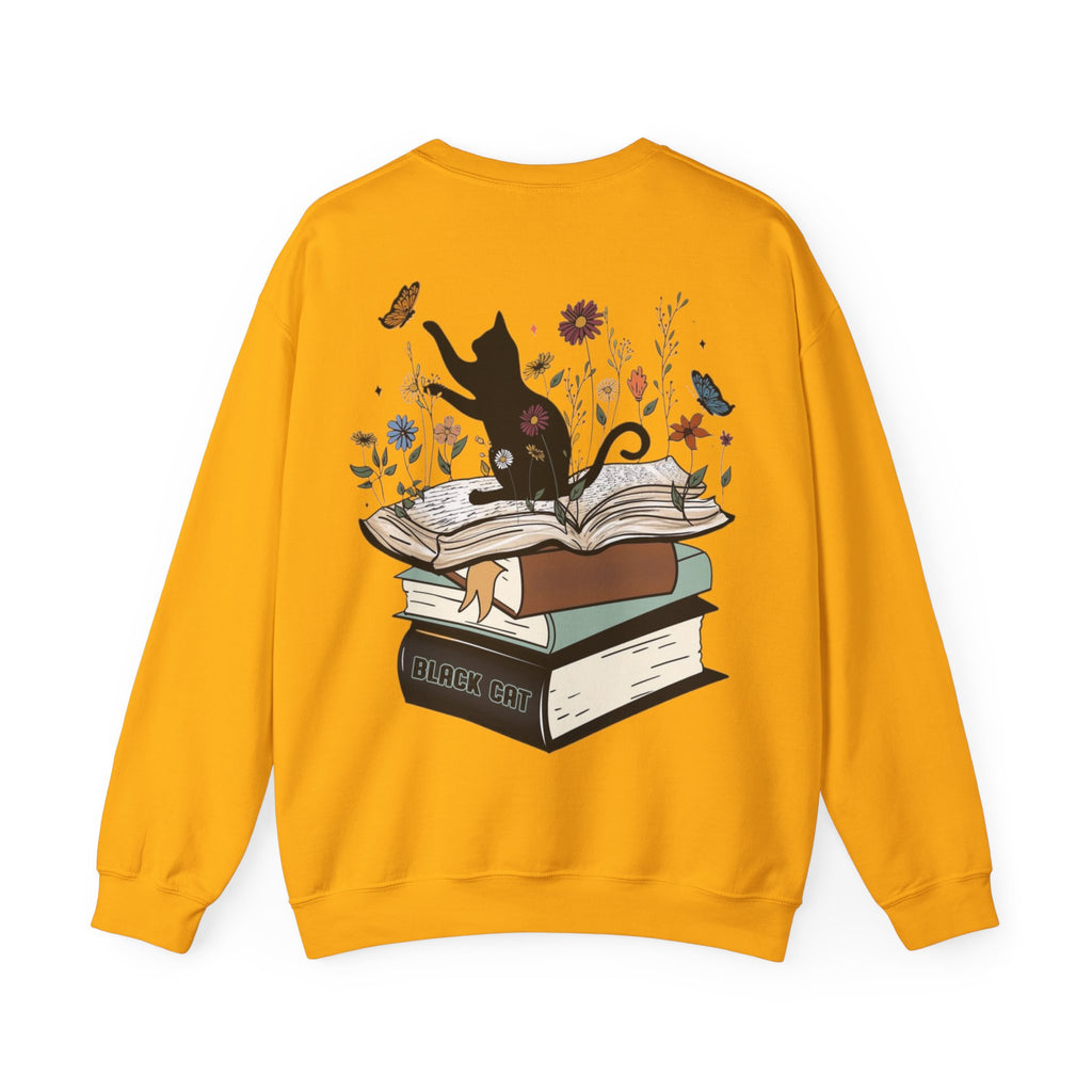 ORVIAN — Life Is Better With Flowers, Cats & Books Crewneck, Black Cat Book Stack Unisex