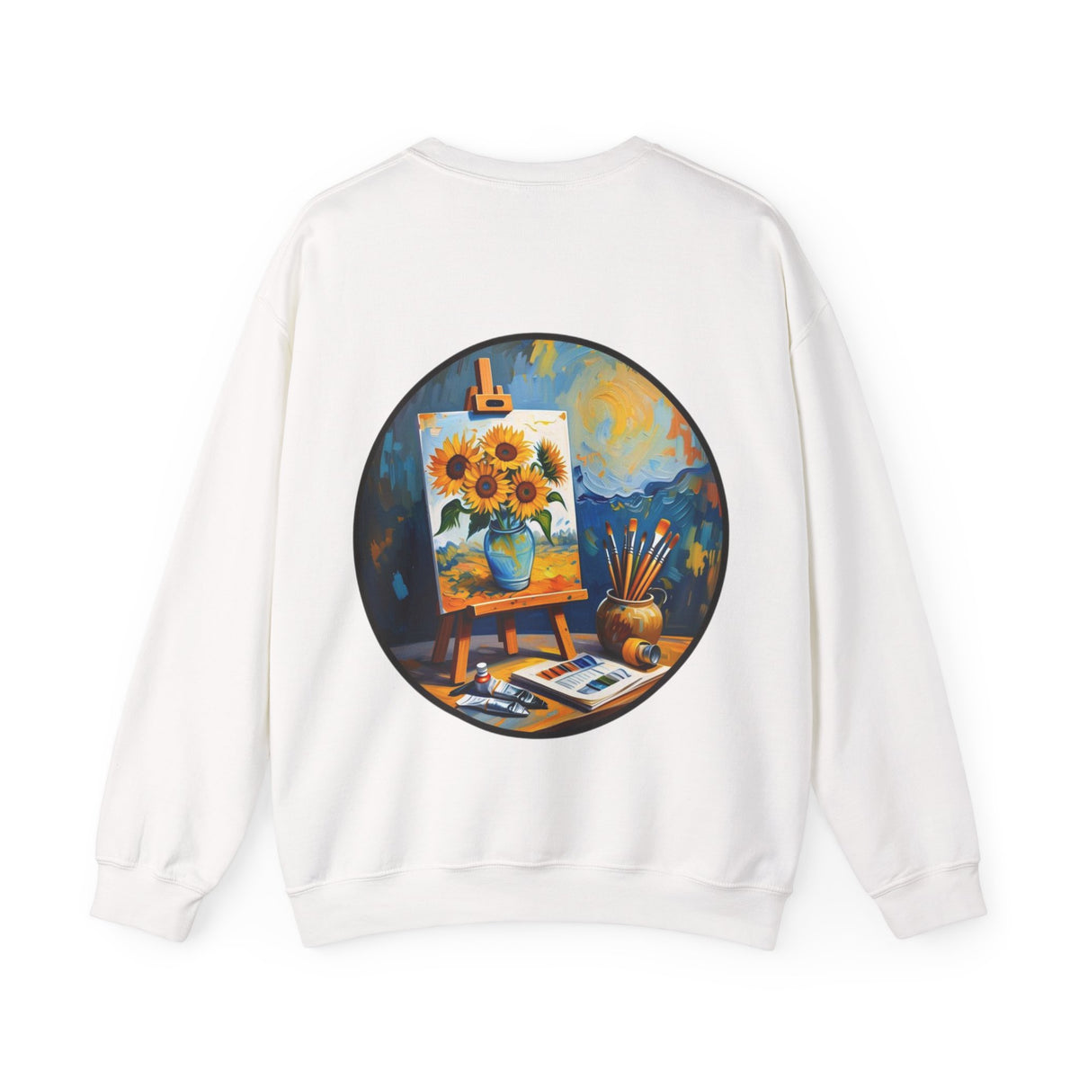 ORVIAN — Van Gogh Starry Night Sunflower & Artist Easel Crewneck, Art-Inspired Sweatshirt