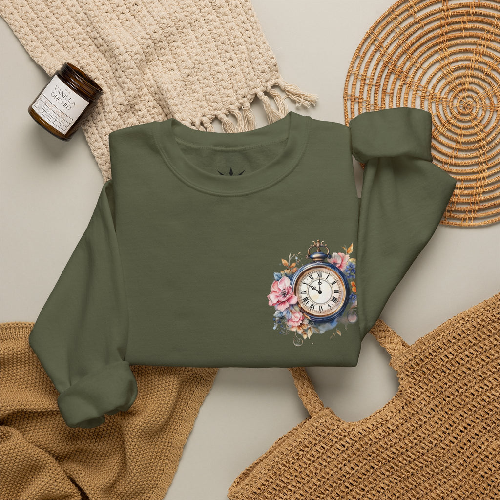 ORVIAN — Steampunk Floral Pocket Watch & Blooming Books Crewneck, Vintage Literary Unisex