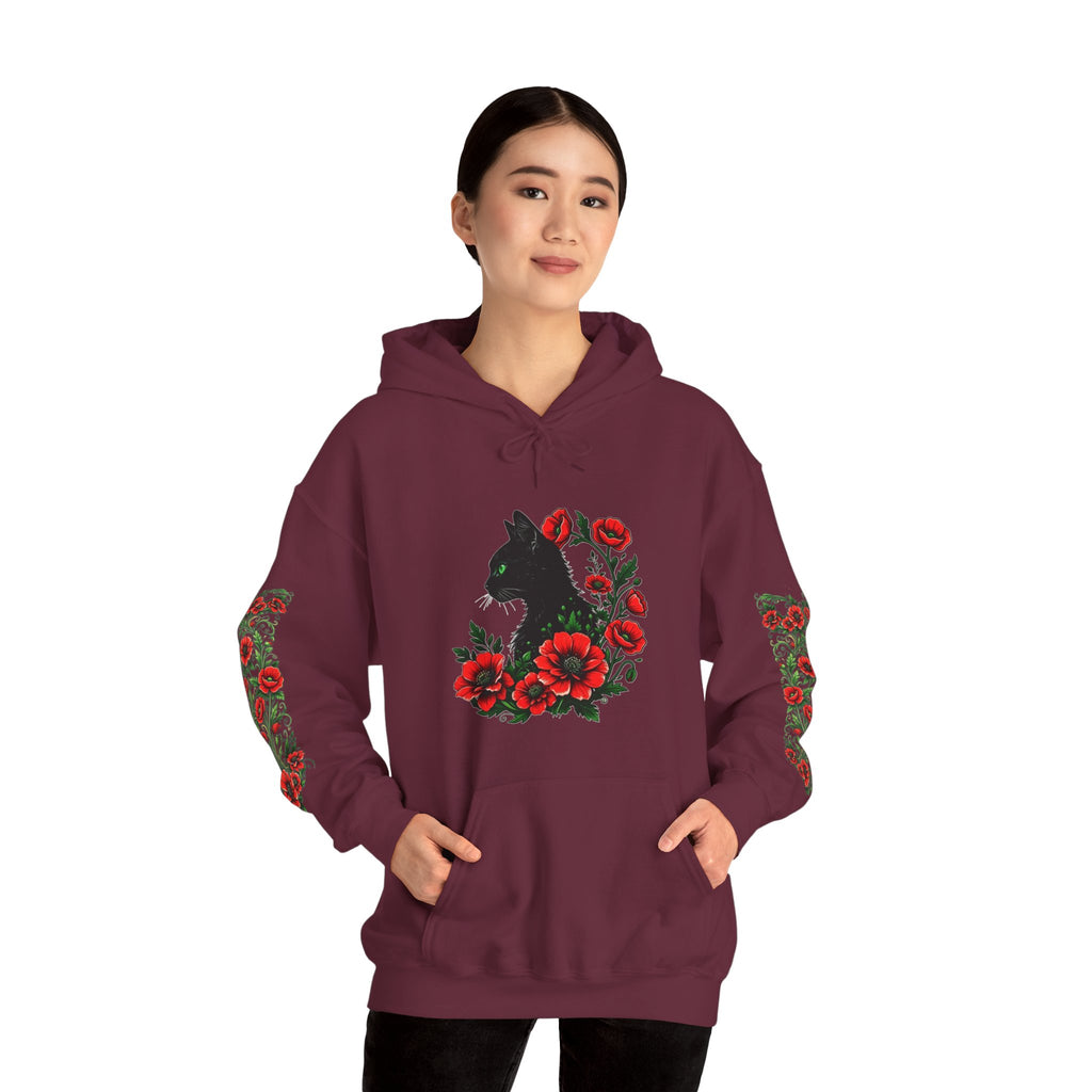 ORVIAN — Black Cat & Red Poppies Unisex Heavy Blend Hoodie