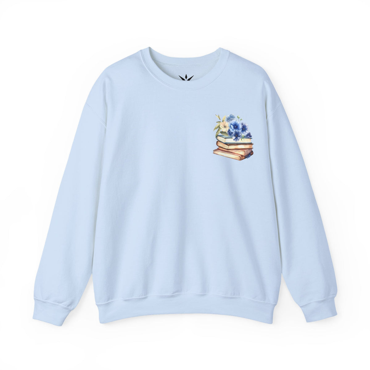 ORVIAN — Blue Watercolor Floral Book Crewneck, Open Book Wildflower Literary Unisex Heavy Blend