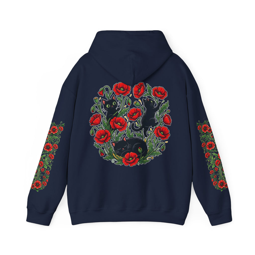 ORVIAN — Black Cat & Red Poppies Unisex Heavy Blend Hoodie