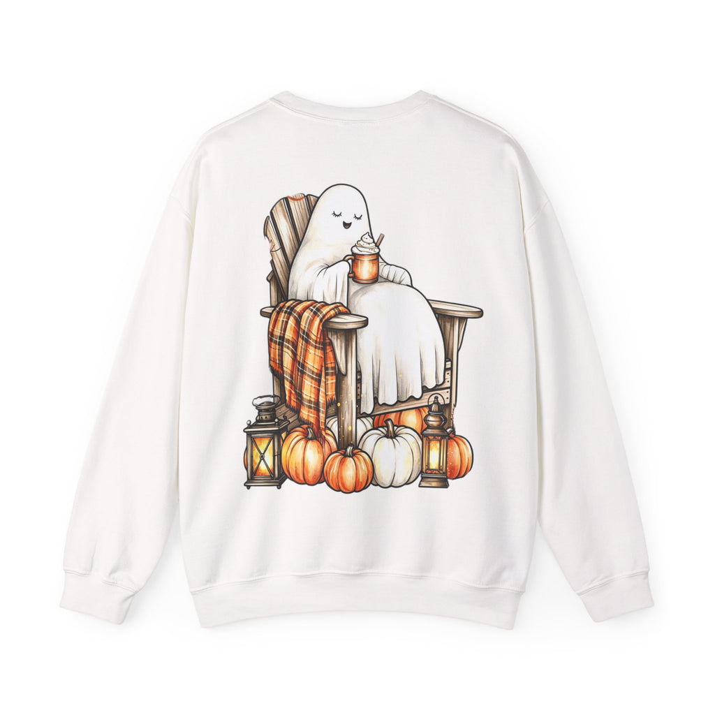 ORVIAN — Ghostly Coffee Break Coquette Bow Crewneck, Cozy Pumpkin Spice Halloween Unisex