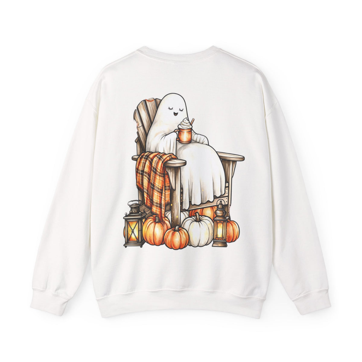 ORVIAN — Ghostly Coffee Break Coquette Bow Crewneck, Cozy Pumpkin Spice Halloween Unisex