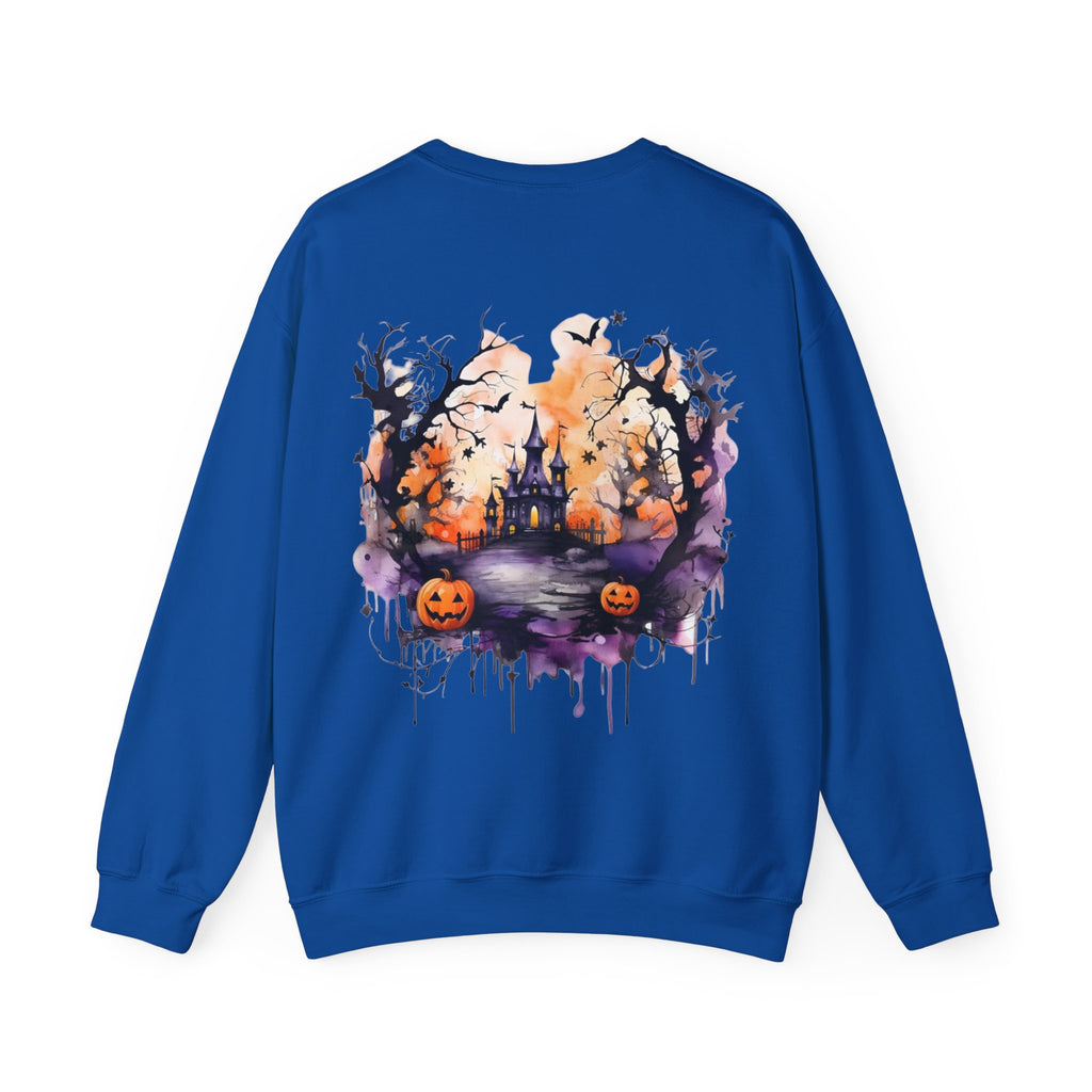 ORVIAN — Watercolor Haunted Castle Halloween Crewneck, Purple Jack-o'-Lantern Unisex Heavy Blend