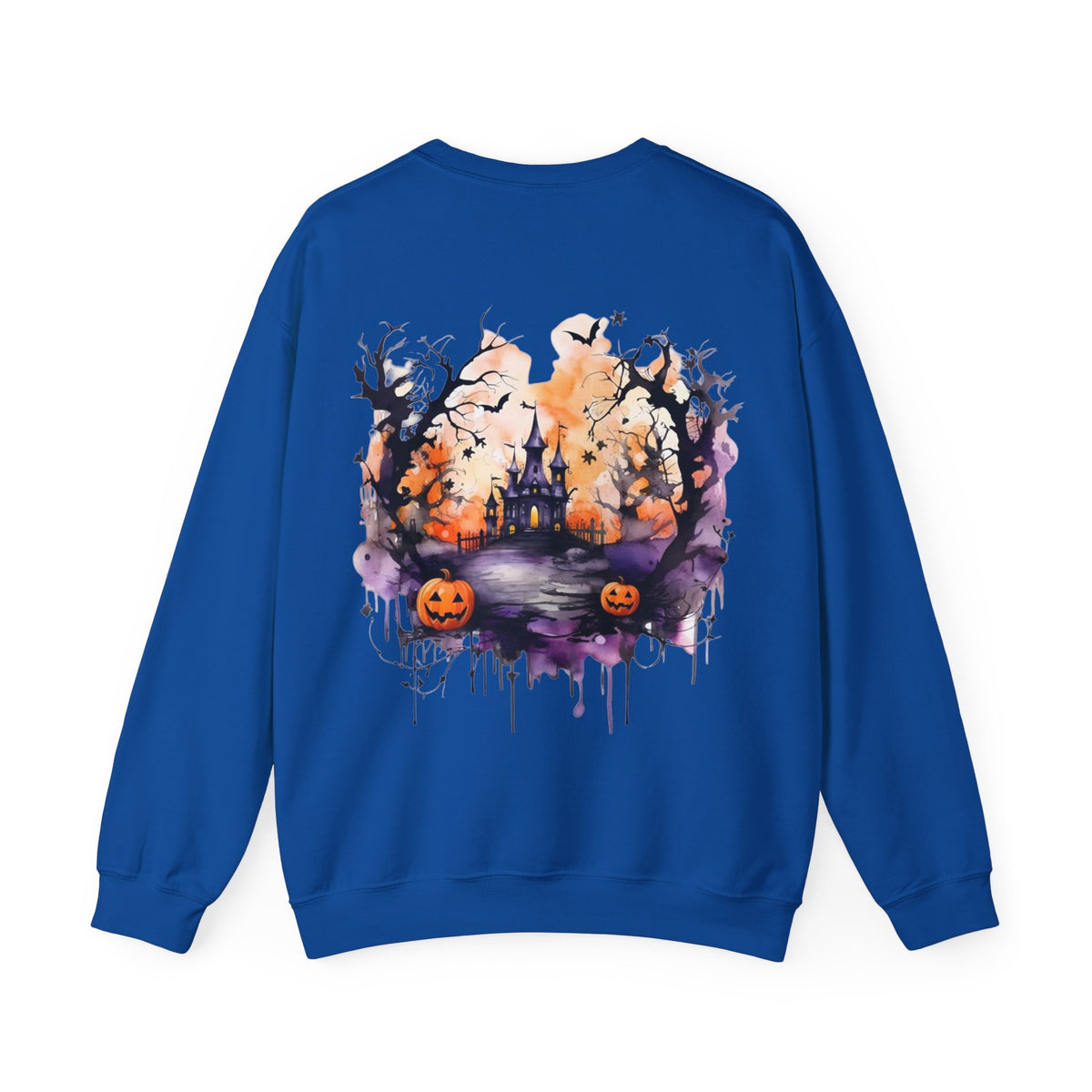ORVIAN — Watercolor Haunted Castle Halloween Crewneck, Purple Jack-o'-Lantern Unisex Heavy Blend