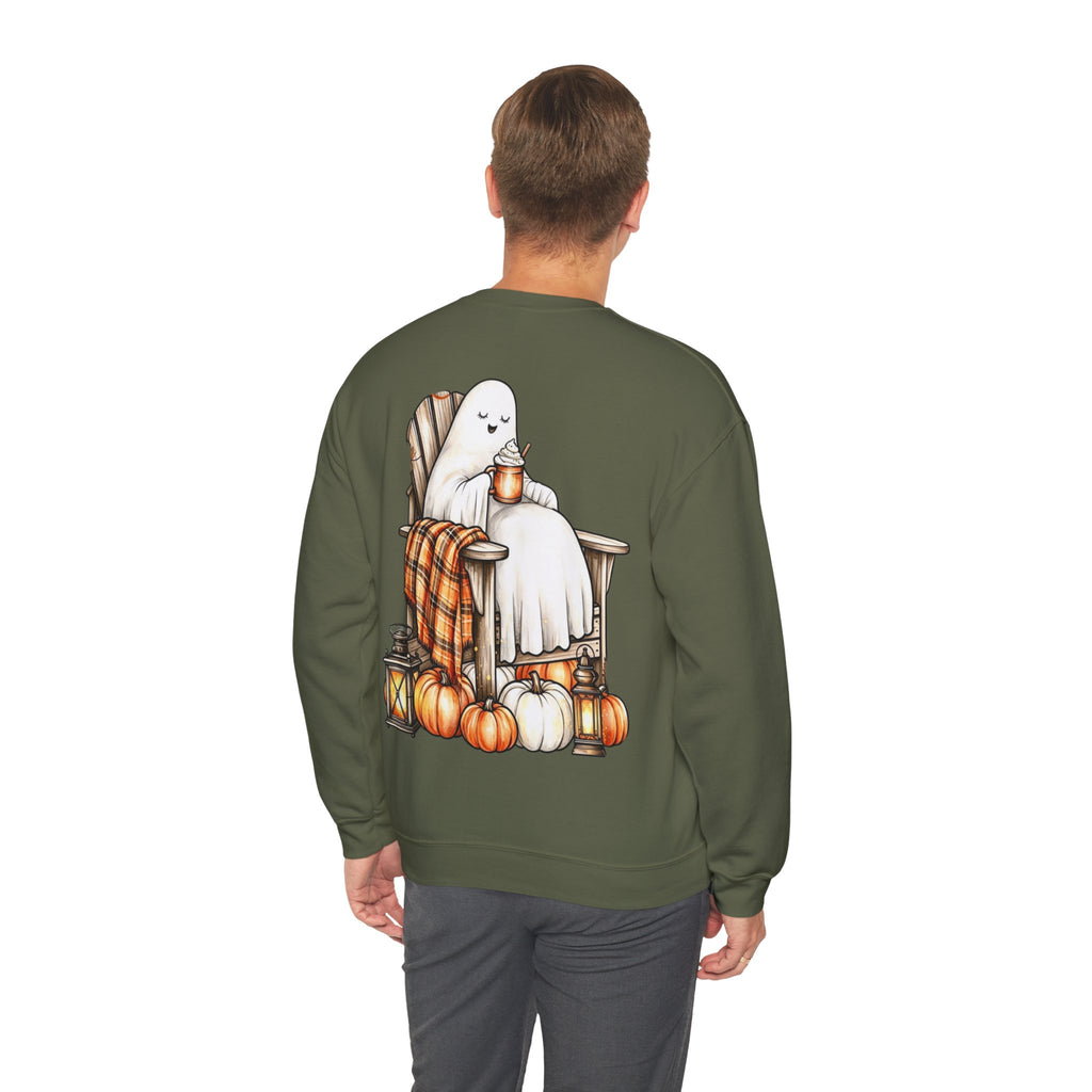 ORVIAN — Ghostly Coffee Break Coquette Bow Crewneck, Cozy Pumpkin Spice Halloween Unisex