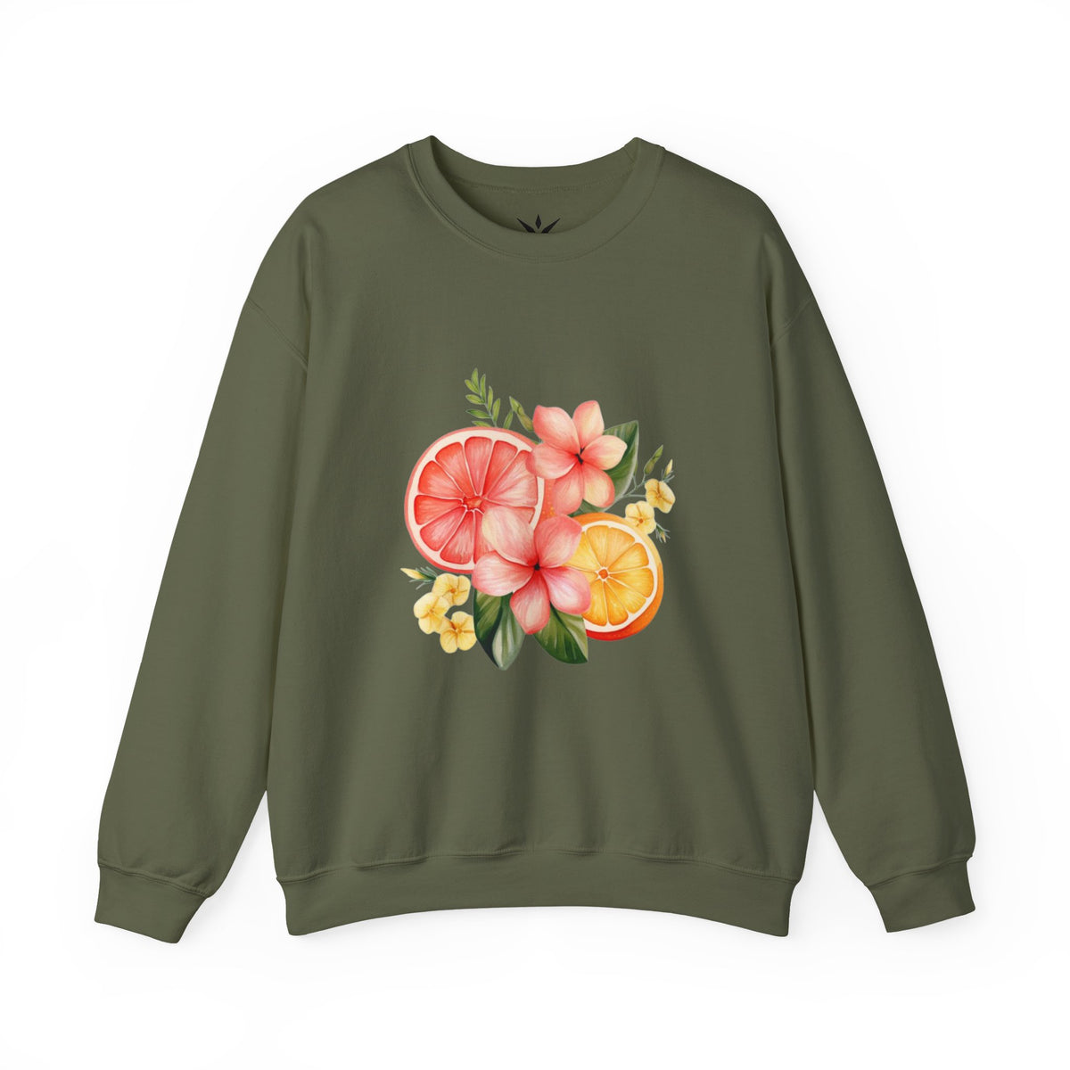 ORVIAN — Tropical Citrus & Pink Floral Crewneck, Grapefruit Orange Watercolor Unisex Heavy Blend