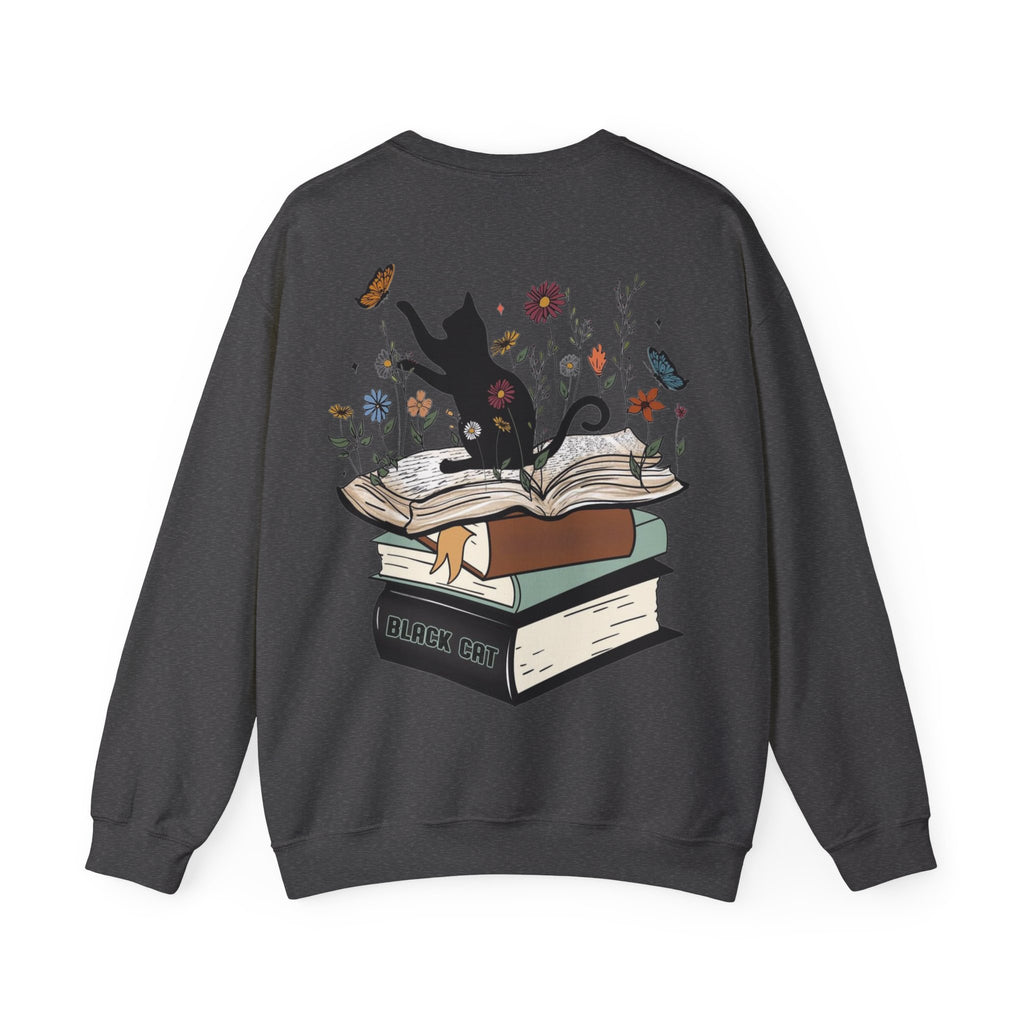 ORVIAN — Life Is Better With Flowers, Cats & Books Crewneck, Black Cat Book Stack Unisex