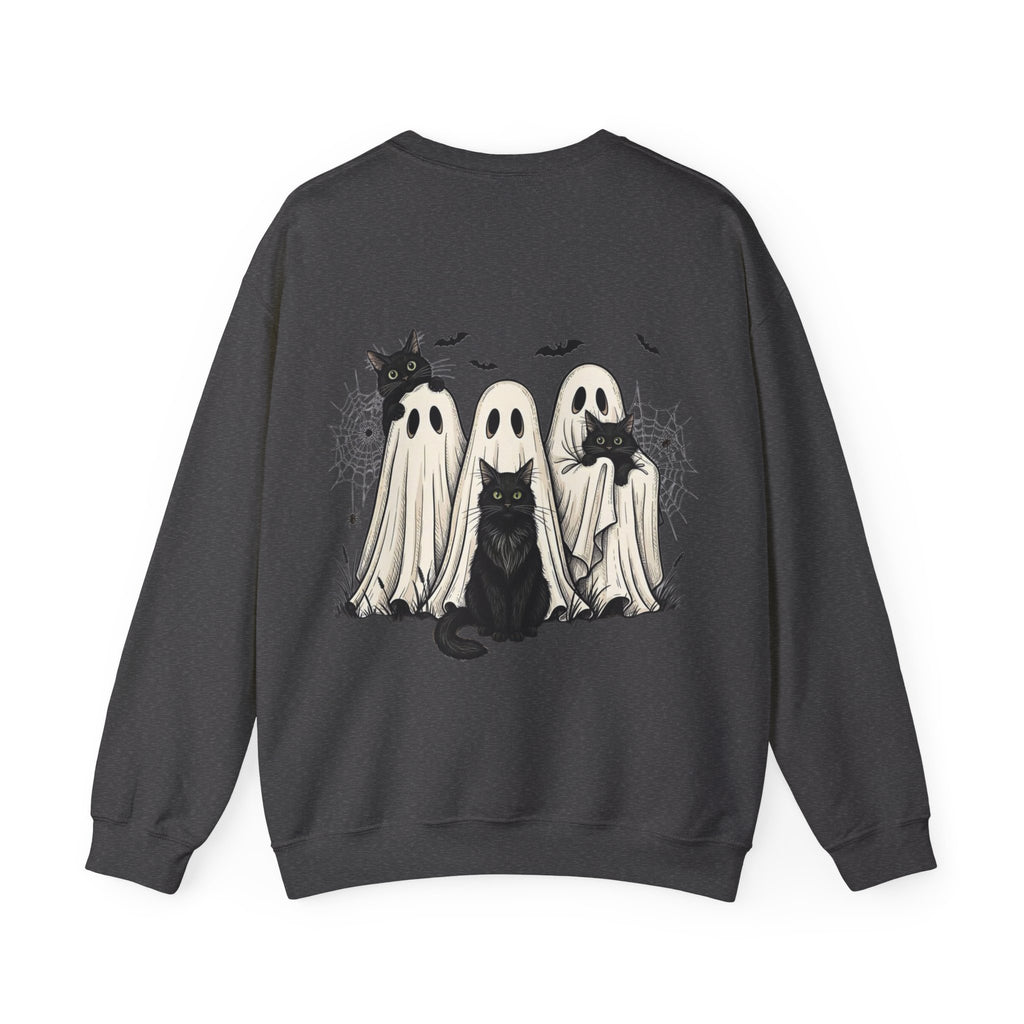 ORVIAN — Halloween Cats & Ghosts Crewneck, Spooky Cute Black Cat Unisex Sweatshirt