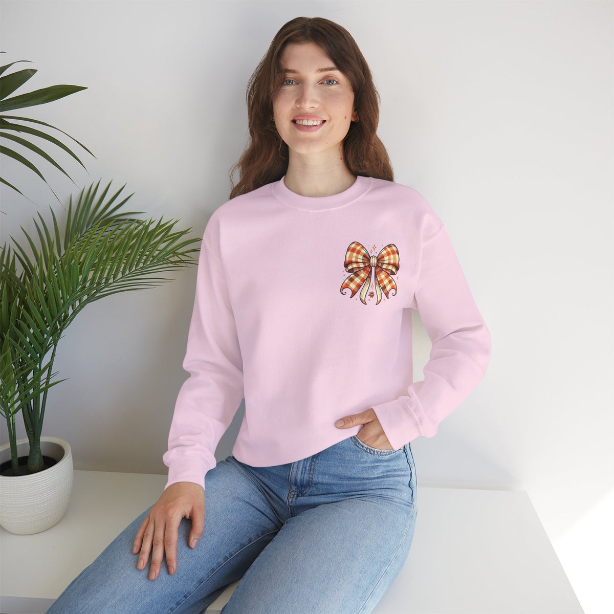 ORVIAN — Ghostly Coffee Break Coquette Bow Crewneck, Cozy Pumpkin Spice Halloween Unisex