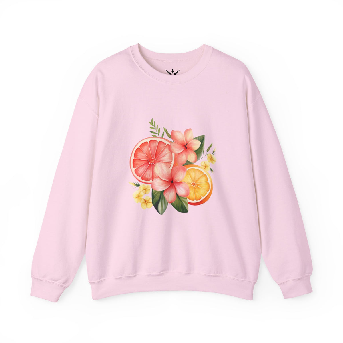 ORVIAN — Tropical Citrus & Pink Floral Crewneck, Grapefruit Orange Watercolor Unisex Heavy Blend