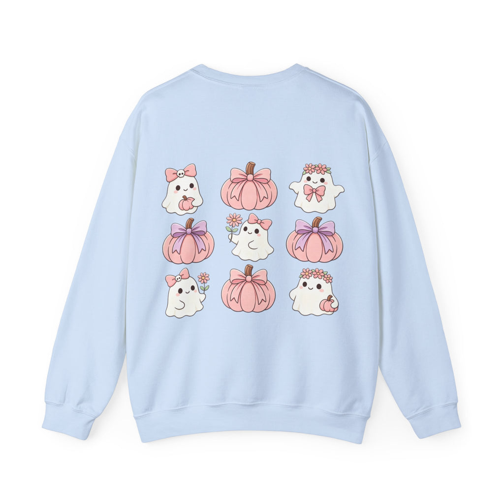 ORVIAN — Pink Halloween Coquette Ghost Crewneck, Bow & Pumpkin Unisex Heavy Blend