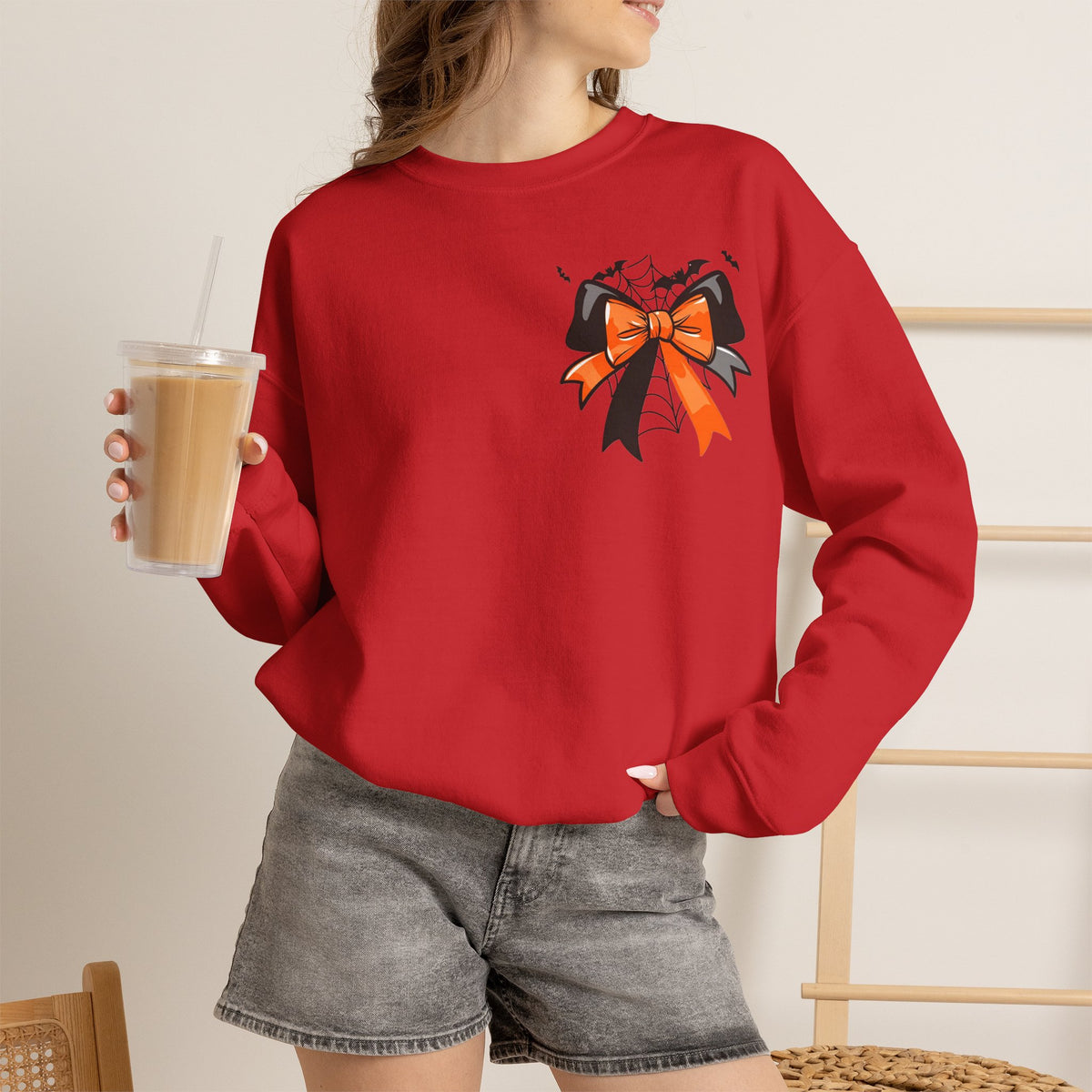 ORVIAN — Coquette Ghost & Bow Halloween Crewneck, Lace Ghost Pumpkin Unisex Sweatshirt
