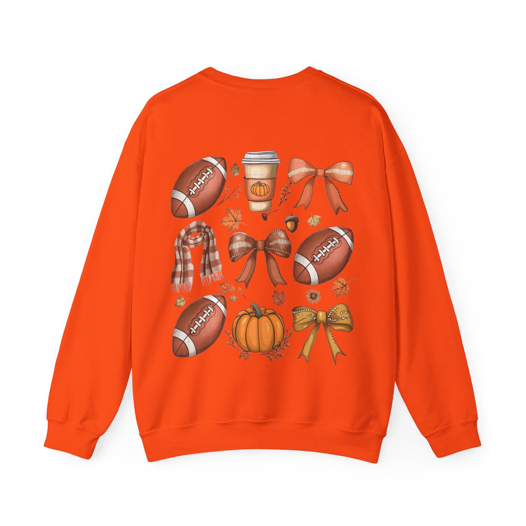 ORVIAN — Coquette Fall Bow & Football Crewneck, Pumpkin Spice Game Day Unisex Heavy Blend