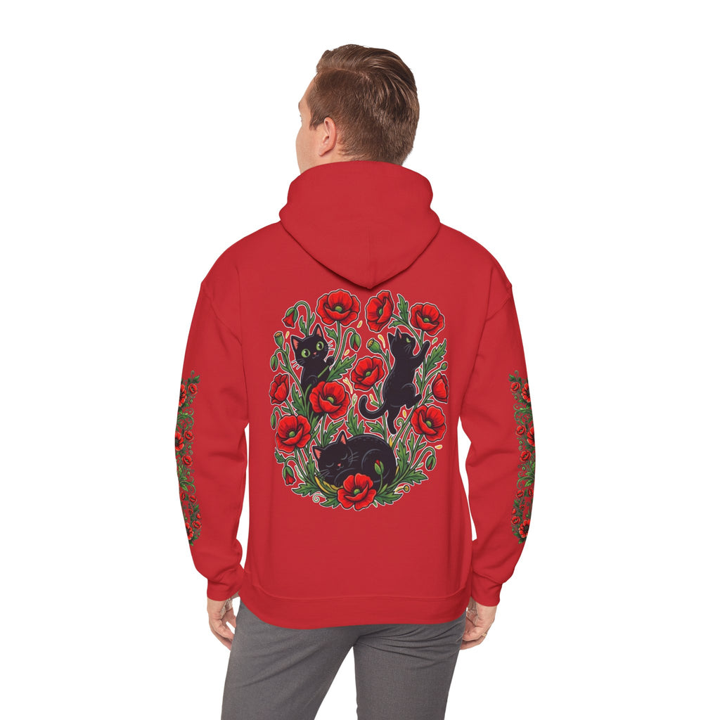 ORVIAN — Black Cat & Red Poppies Unisex Heavy Blend Hoodie