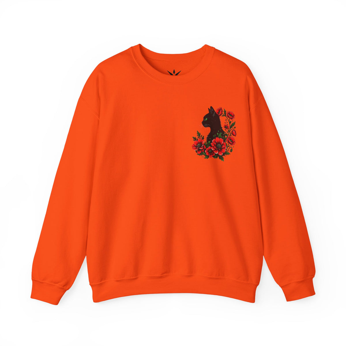 ORVIAN — Black Cat & Red Poppies Floral Crewneck, Elegant Nature Unisex Heavy Blend