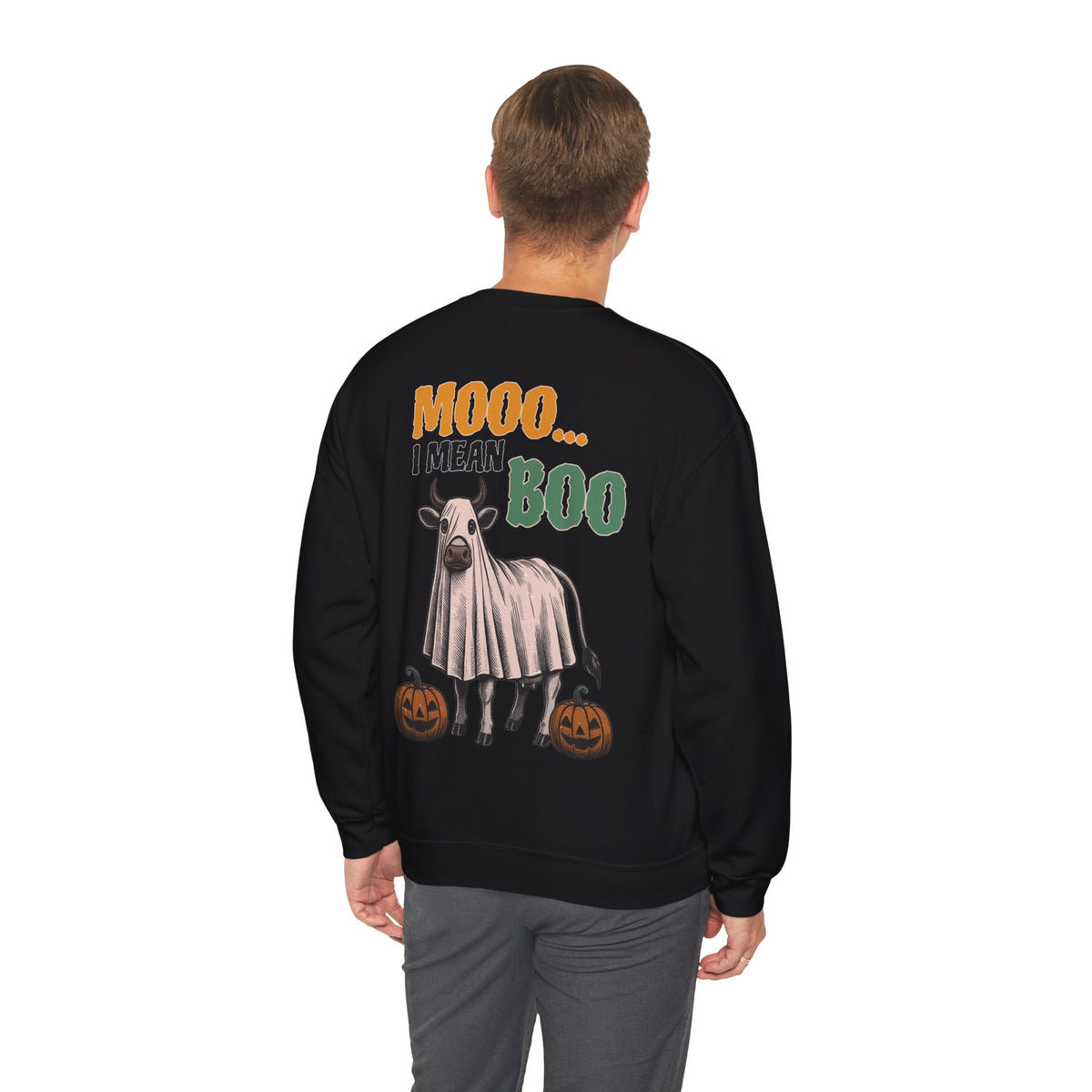 ORVIAN — Howdy Fall Wéstern Pumpkin & Ghost Cow Crewneck, Moo I Mean Boo Halloween Unisex