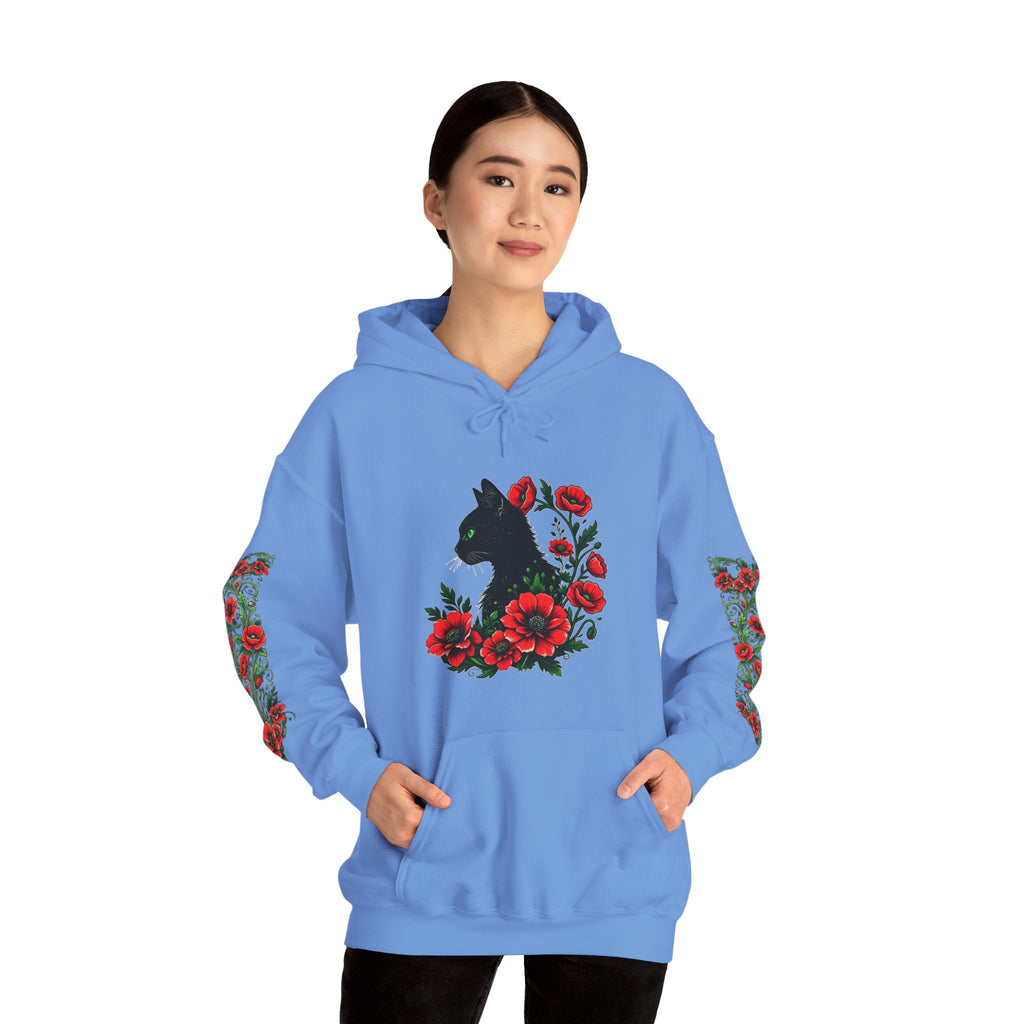 ORVIAN — Black Cat & Red Poppies Unisex Heavy Blend Hoodie