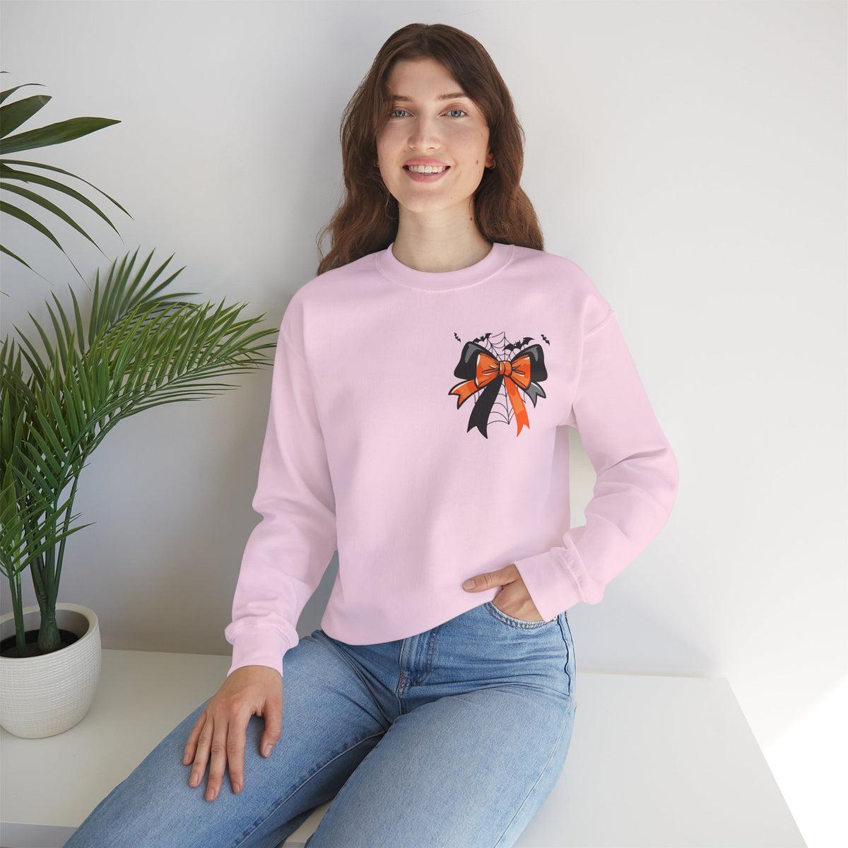 ORVIAN — Coquette Ghost & Bow Halloween Crewneck, Lace Ghost Pumpkin Unisex Sweatshirt