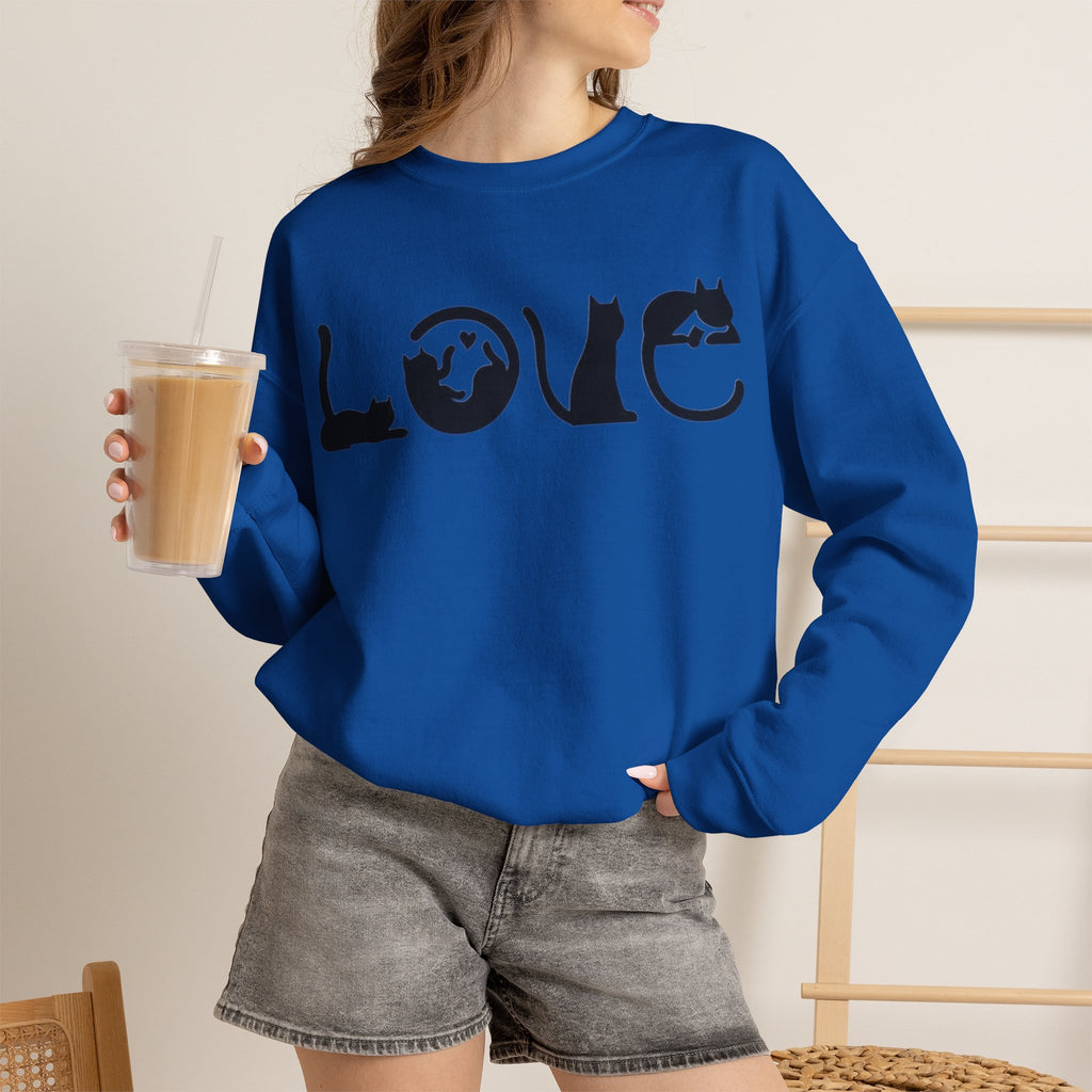 ORVIAN — LOVE Cat Silhouette & Heart-Shaped Cats Crewneck, Cat Lover Unisex Heavy Blend