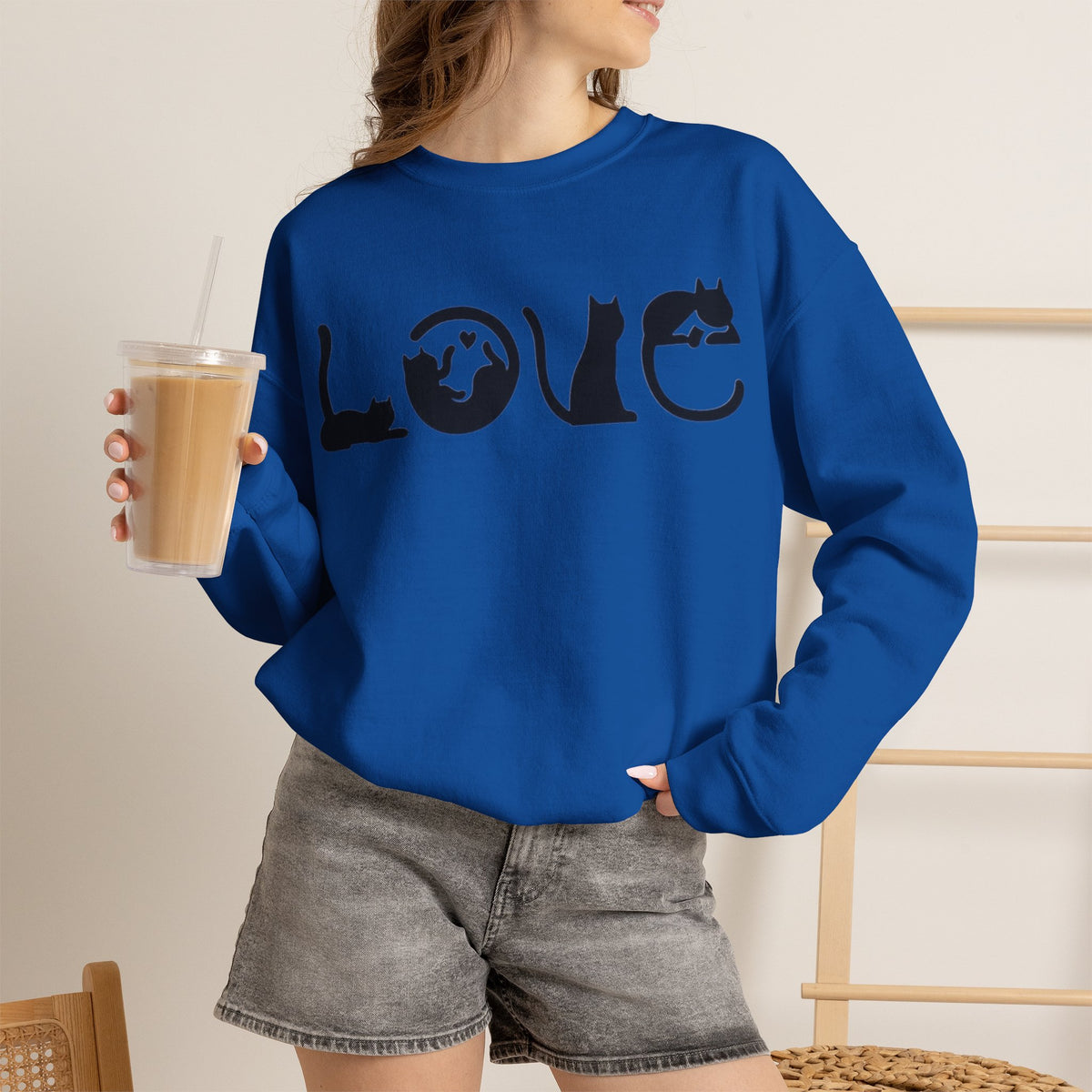 ORVIAN — LOVE Cat Silhouette & Heart-Shaped Cats Crewneck, Cat Lover Unisex Heavy Blend