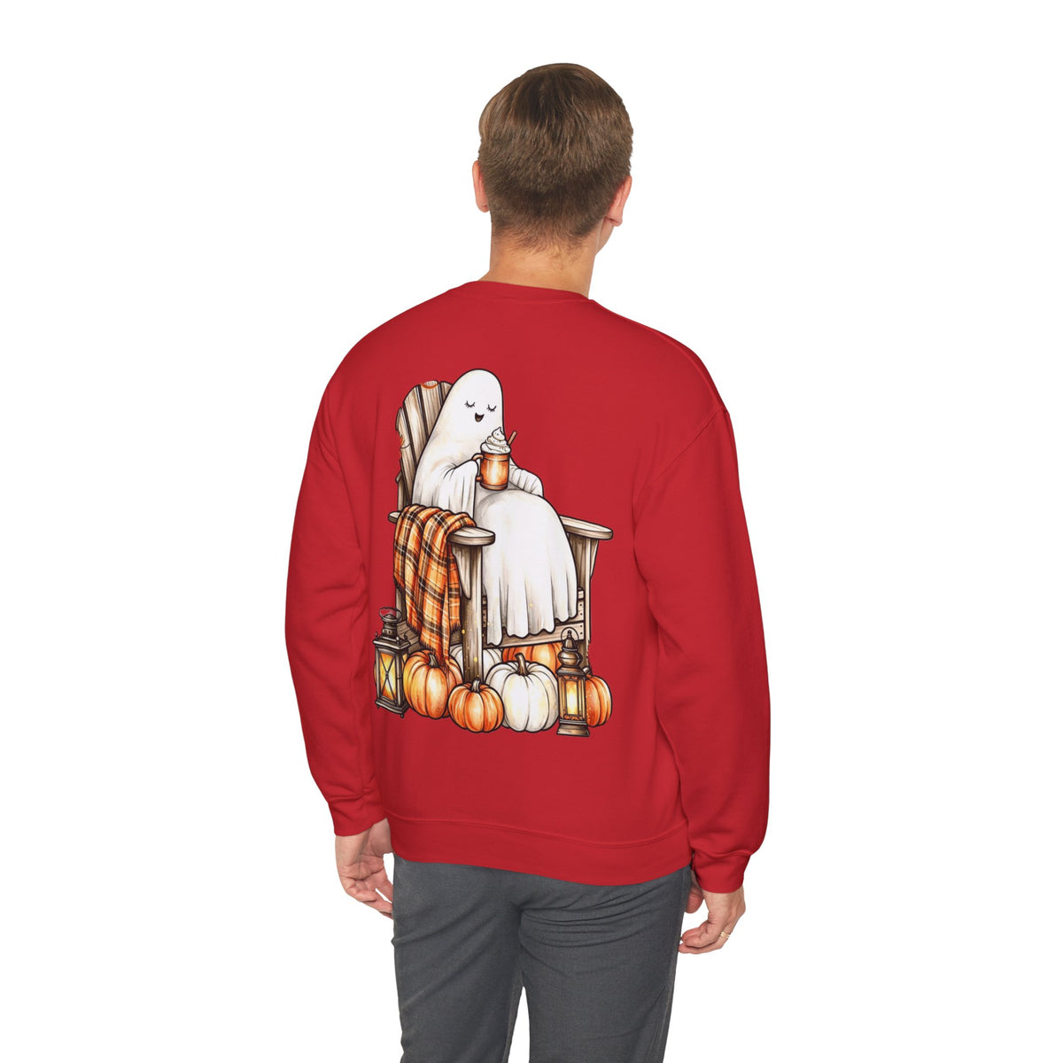 ORVIAN — Ghostly Coffee Break Coquette Bow Crewneck, Cozy Pumpkin Spice Halloween Unisex