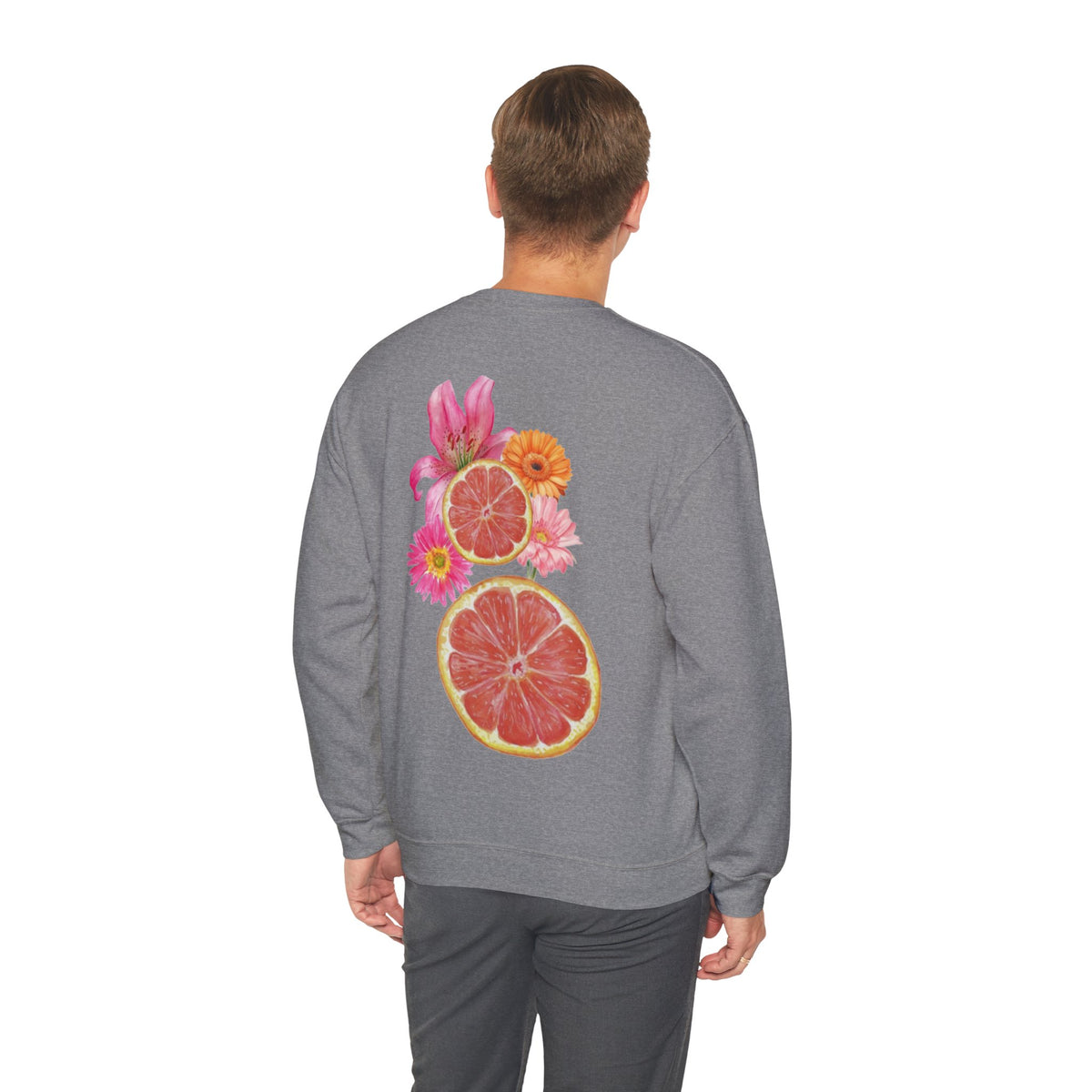 ORVIAN — Tropical Citrus & Pink Floral Crewneck, Grapefruit Orange Watercolor Unisex Heavy Blend