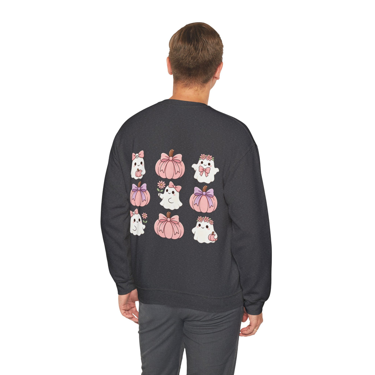 ORVIAN — Pink Halloween Coquette Ghost Crewneck, Bow & Pumpkin Unisex Heavy Blend