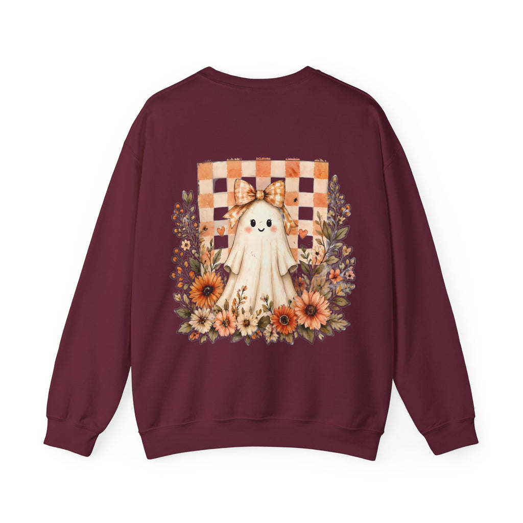 ORVIAN — Fall Kitten & Coquette Ghost Crewneck, Gingham Pumpkin Autumn Unisex Heavy Blend