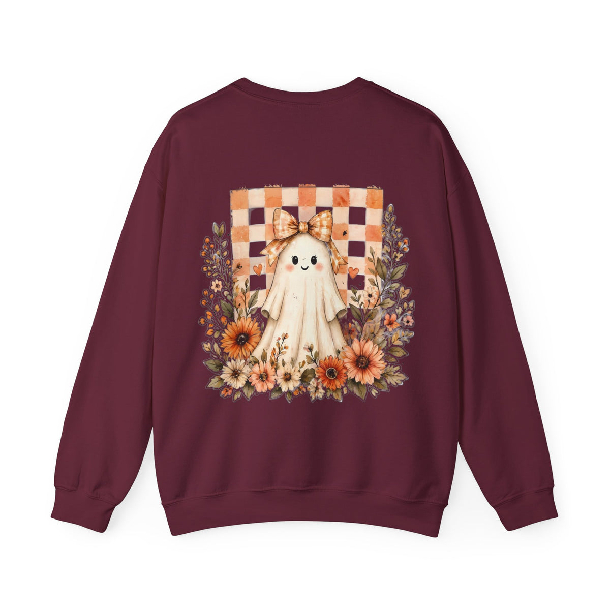 ORVIAN — Fall Kitten & Coquette Ghost Crewneck, Gingham Pumpkin Autumn Unisex Heavy Blend