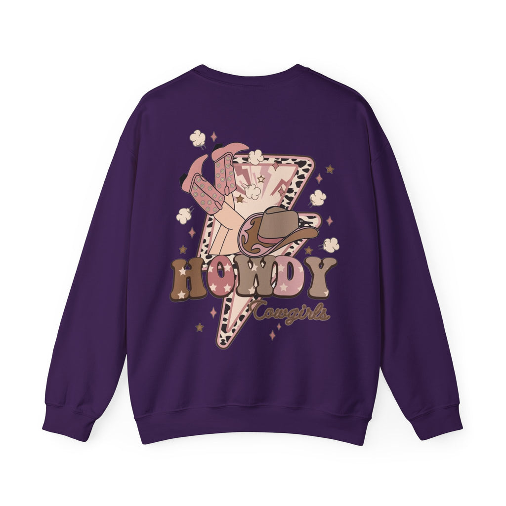 ORVIAN — Howdy Cowgirls Western Crewneck, Leopard Lightning Bolt & Cowgirl Boots Unisex Heavy Blend