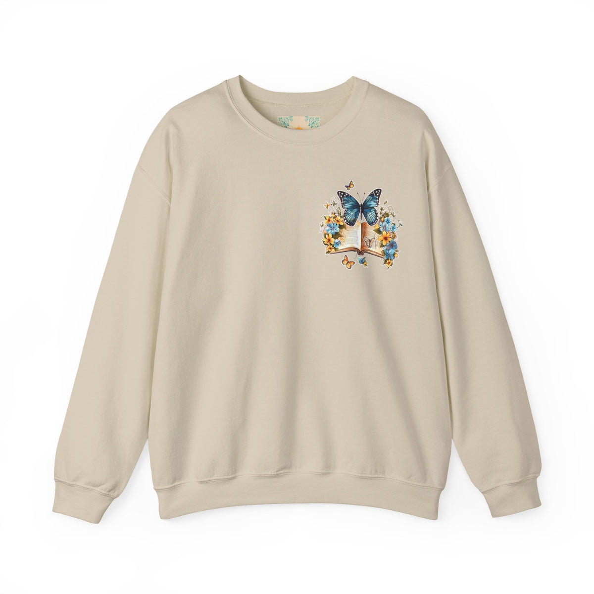 ORVIAN — Watercolor Floral Book & Butterfly Crewneck, Literary Nature Unisex Heavy Blend