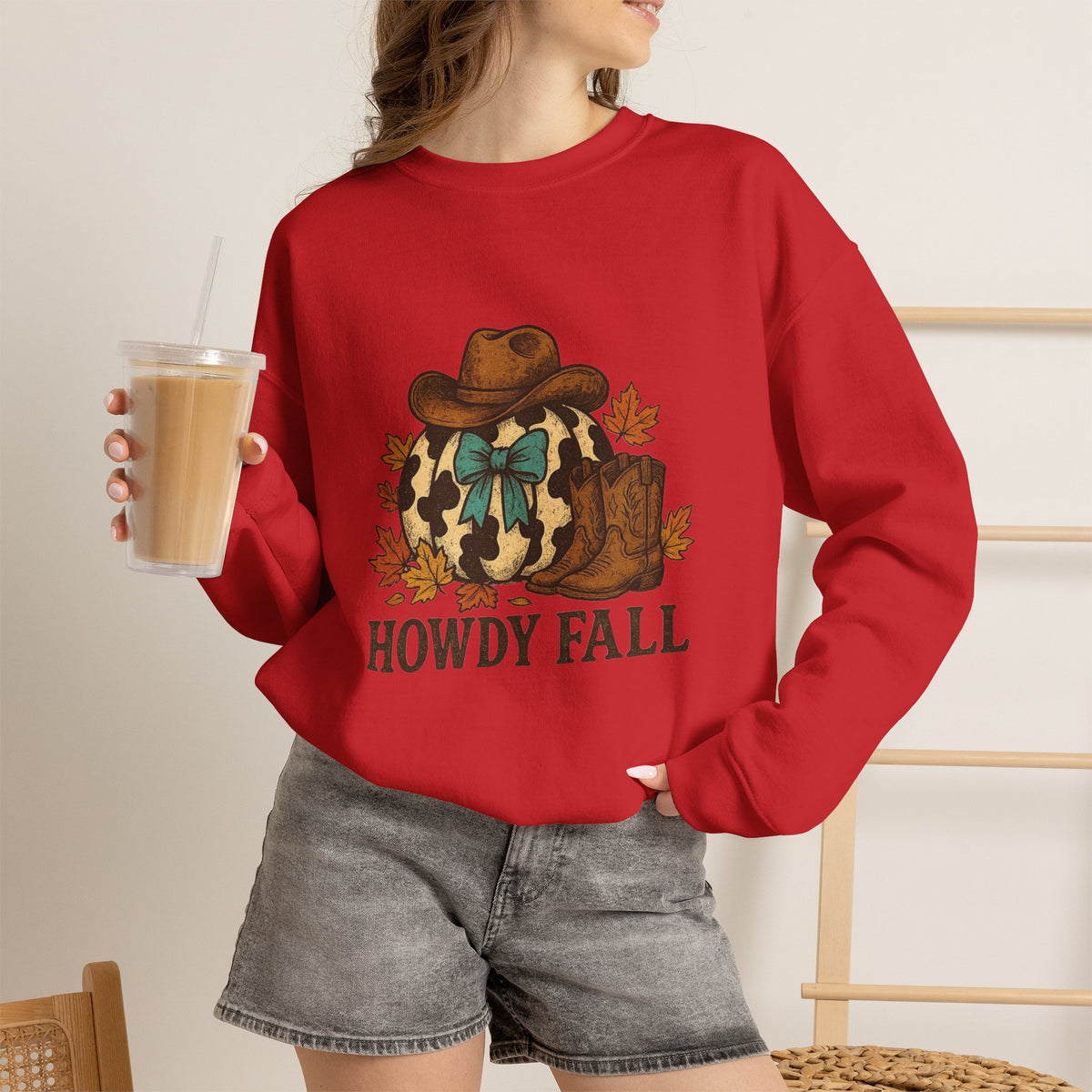 ORVIAN — Howdy Fall Wéstern Pumpkin & Ghost Cow Crewneck, Moo I Mean Boo Halloween Unisex