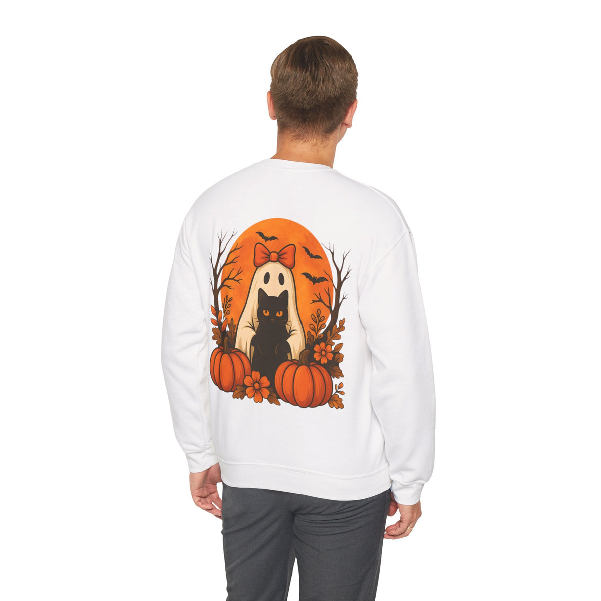 ORVIAN — Black Cat & Pumpkin Halloween Crewneck, Ghost & Coquette Bow Unisex Heavy Blend