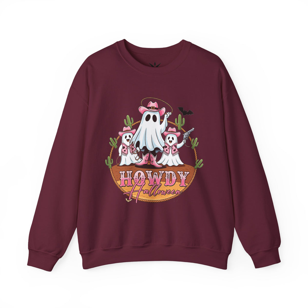 ORVIAN — Howdy Halloween Ghost Cowboy Crewneck, Pink Cowboo Western Unisex Heavy Blend