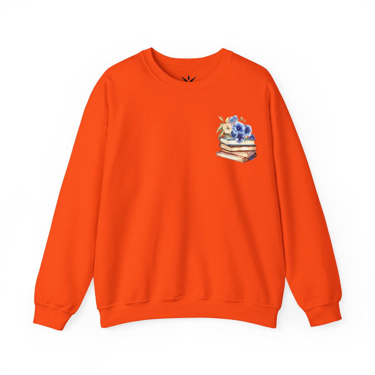 ORVIAN — Blue Watercolor Floral Book Crewneck, Open Book Wildflower Literary Unisex Heavy Blend