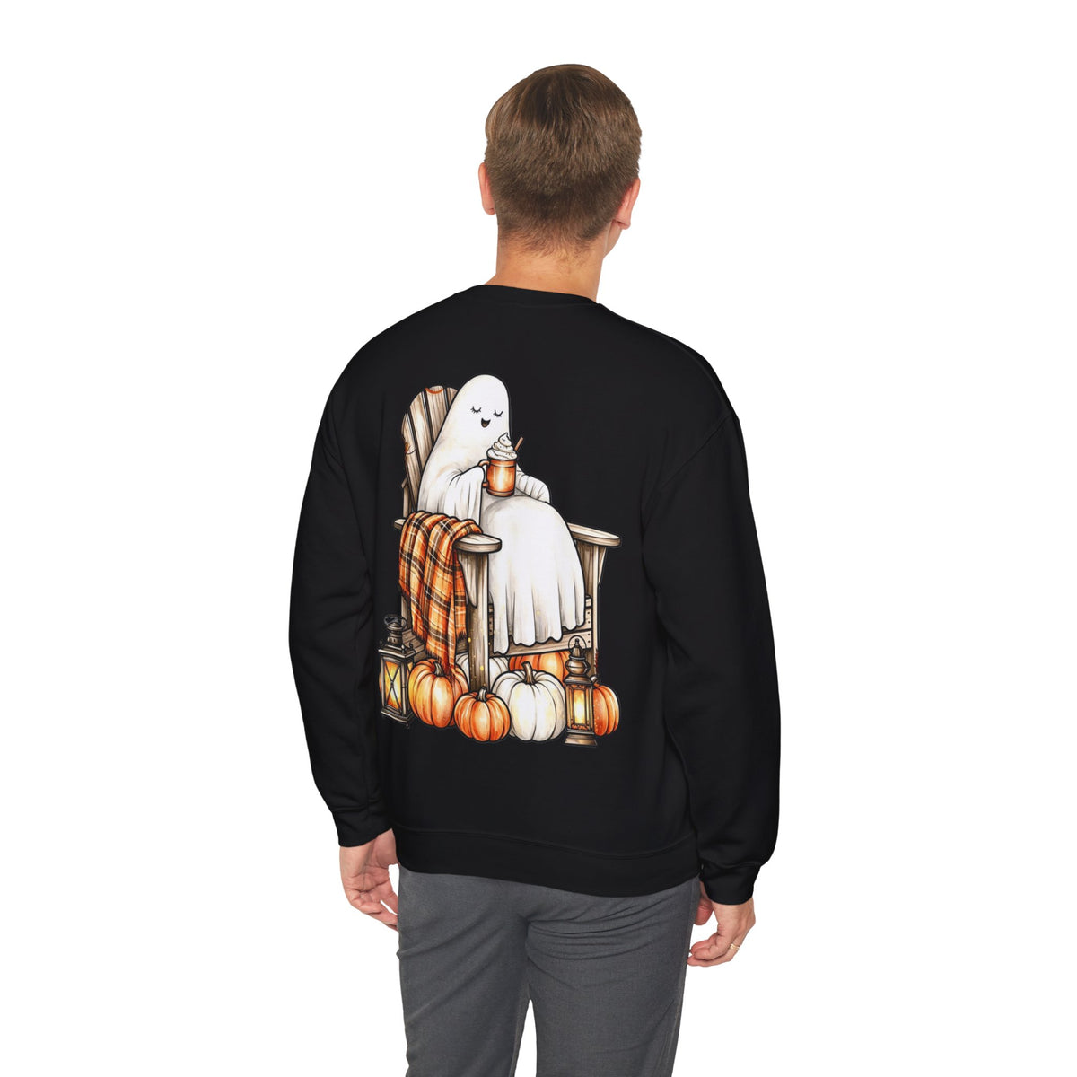 ORVIAN — Ghostly Coffee Break Coquette Bow Crewneck, Cozy Pumpkin Spice Halloween Unisex