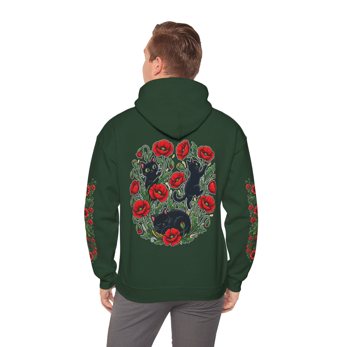 ORVIAN — Black Cat & Red Poppies Unisex Heavy Blend Hoodie