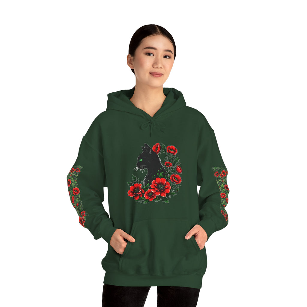 ORVIAN — Black Cat & Red Poppies Unisex Heavy Blend Hoodie