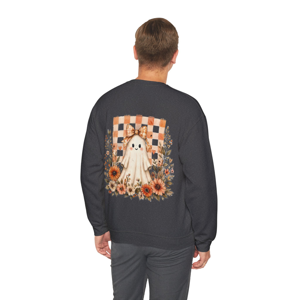 ORVIAN — Fall Kitten & Coquette Ghost Crewneck, Gingham Pumpkin Autumn Unisex Heavy Blend