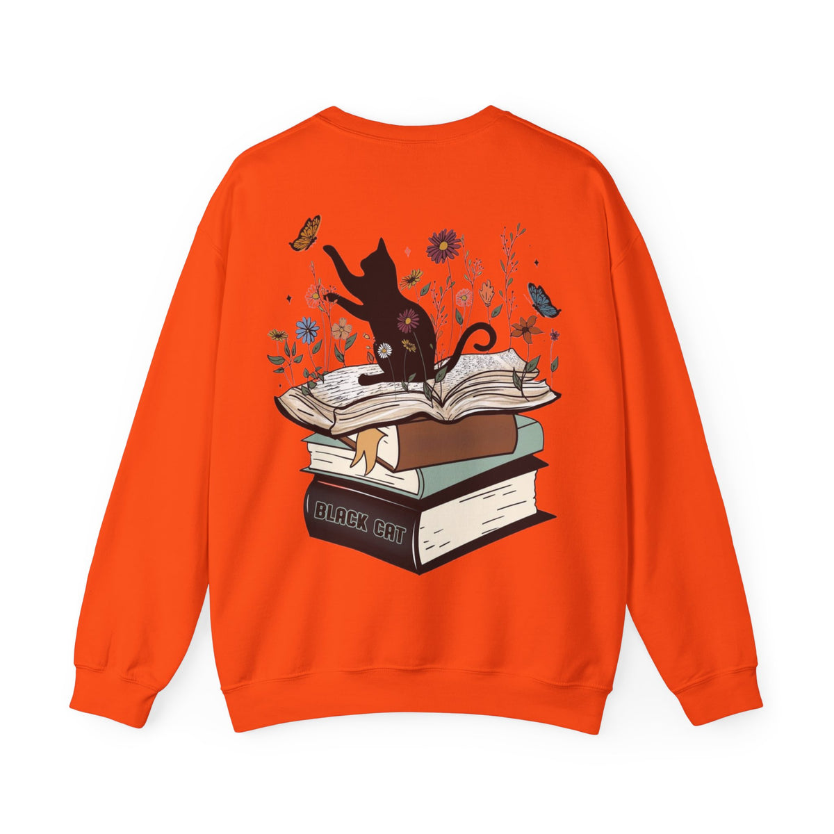 ORVIAN — Life Is Better With Flowers, Cats & Books Crewneck, Black Cat Book Stack Unisex