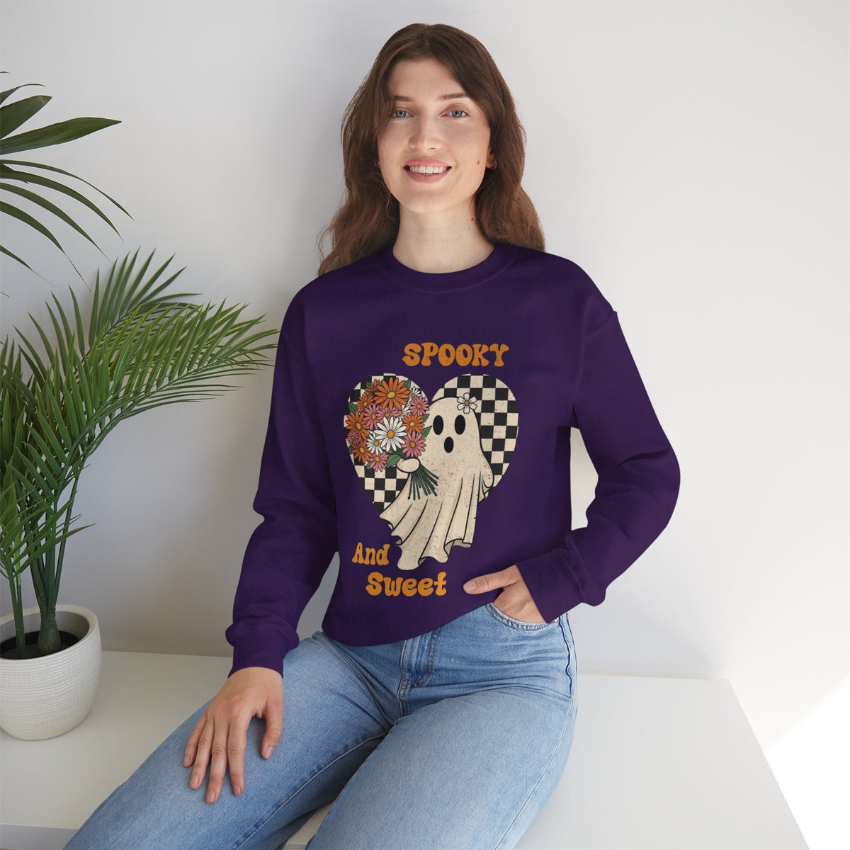 ORVIAN — Spooky & Sweet Ghost Crewneck, Coquette Bow Heart Halloween Unisex Sweatshirt