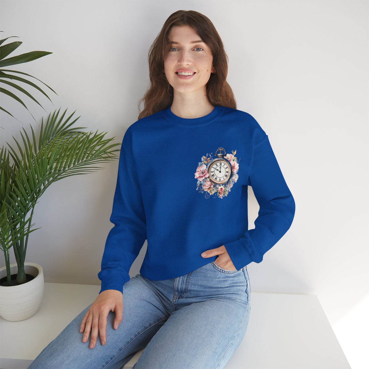 ORVIAN — Blue Watercolor Floral Book Crewneck, Open Book Wildflower Literary Unisex Heavy Blend