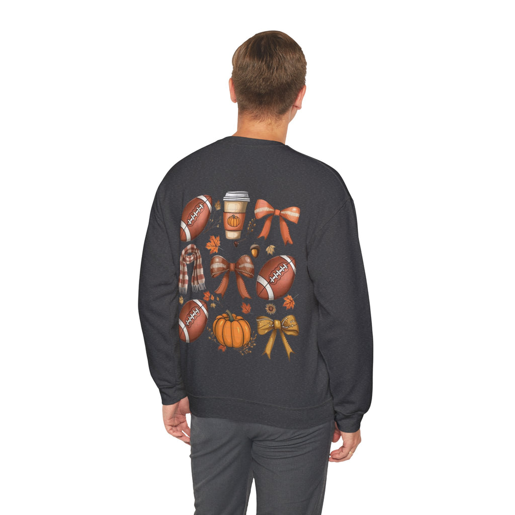 ORVIAN — Coquette Fall Bow & Football Crewneck, Pumpkin Spice Game Day Unisex Heavy Blend