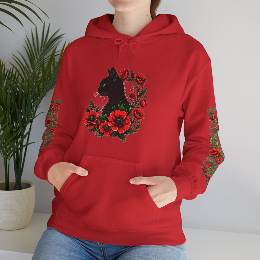 ORVIAN — Black Cat & Red Poppies Unisex Heavy Blend Hoodie