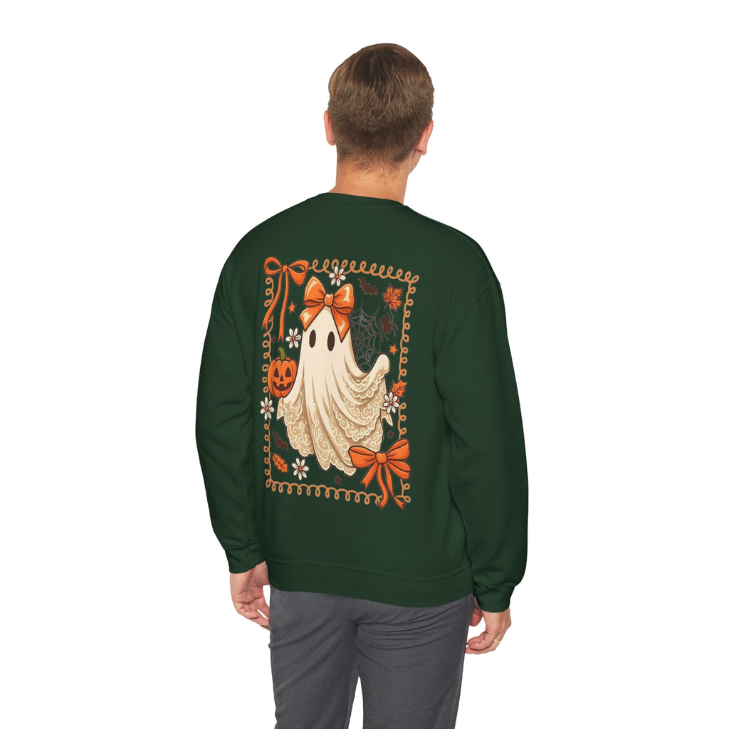ORVIAN — Coquette Ghost & Bow Halloween Crewneck, Lace Ghost Pumpkin Unisex Sweatshirt